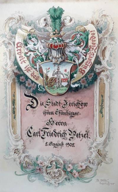 Ehrenbürgerbrief für Carl Friedrich Petzel, 1905